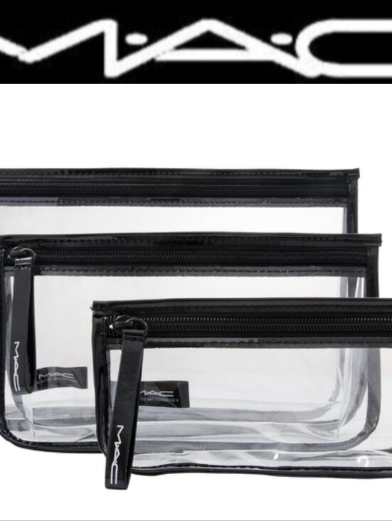 MAC Cosmetics Handbags - MAC Cosmetics Clear Black-Trim Makeup Pouch Trio